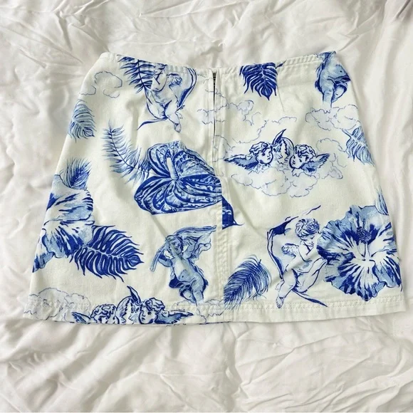 Urban Outfitters BDG Blue and White Angel Print A-line Mini Skirt - Picture 6 of 11